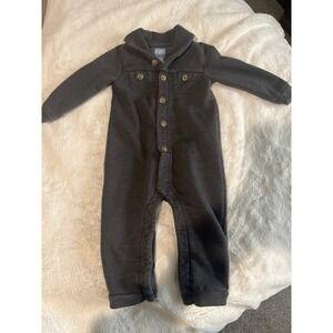 Baby Gap Gray Fleece Shawl Collar Button Front Coverall Jumpsuit 12-18 Months